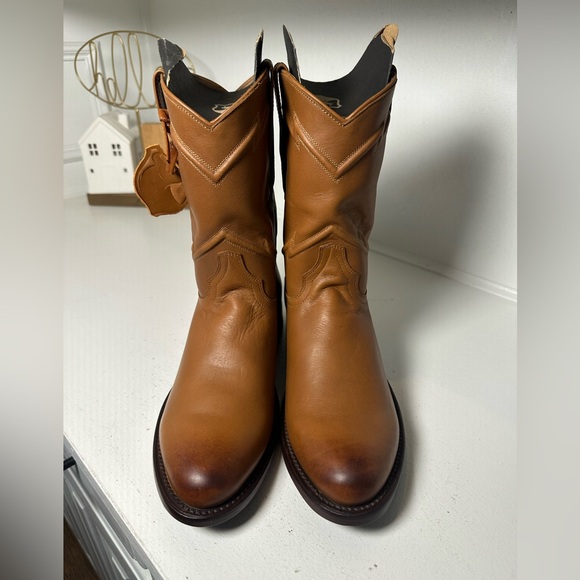 Cuero Handmade Cowboy Boots Men’s 8D Women’s 9 Tan Leather Western w/ Dust Bag - Picture 2 of 10